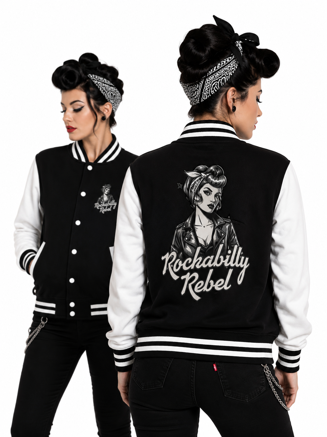 Rockabilly Rebel Collegejacke - Varsity Jacke mit Print