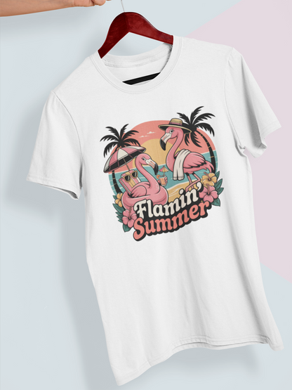 Flamin Summer Retro Flamingos at the beach - Premium T-Shirt
