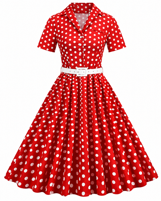 Red Polka Rockabilly Kleid - Retro Hemdblusenkleid im 50s Style