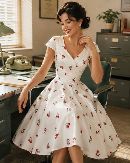 Sweet Cherry Dress - weißes Kleid mit Kirschen
