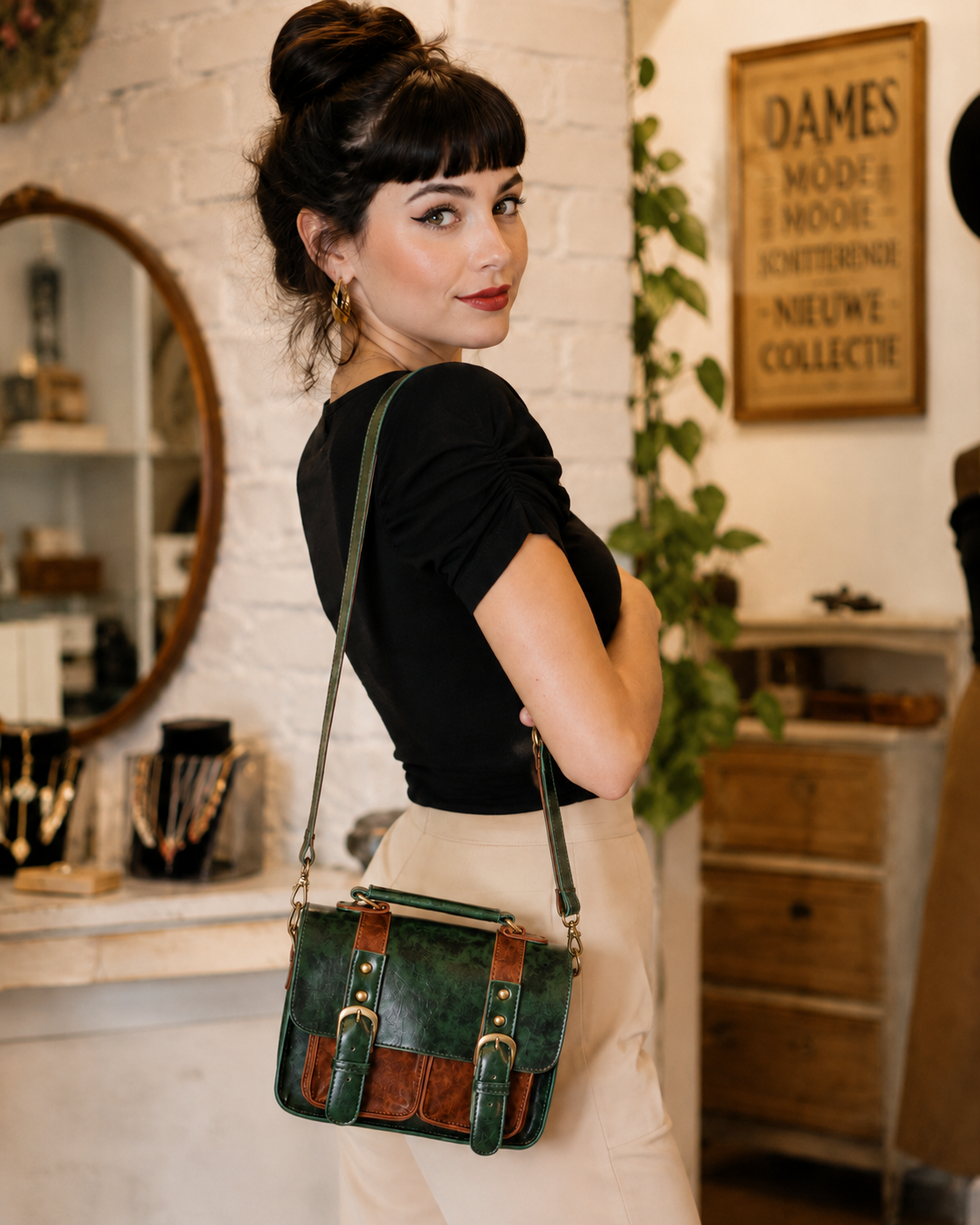 Leila Retro Handtasche forest green
