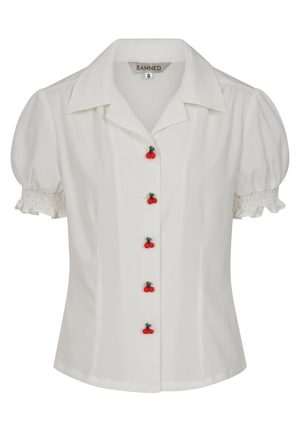 White Sally Cherry Bluse - Retro 50s Bluse mit Kirschknöpfchen
