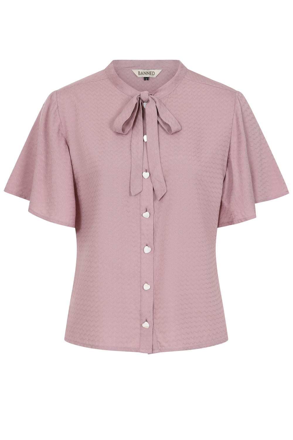 Lilac May Wave Bluse - Retro Kurzarmbluse mit Schleife