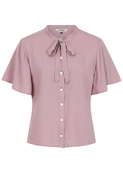 Lilac May Wave Bluse - Retro Kurzarmbluse mit Schleife