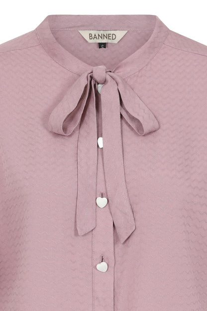 Lilac May Wave Bluse - Retro Kurzarmbluse mit Schleife