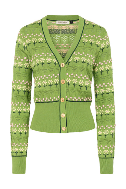 Kitty Bloom 50s Cardigan - grüne Strickjacke mit Stickerei