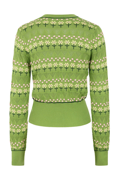 Kitty Bloom 50s Cardigan - grüne Strickjacke mit Stickerei