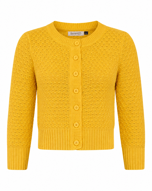 Fara Cardigan mustard – Retro-Strickjacke in Senfgelb