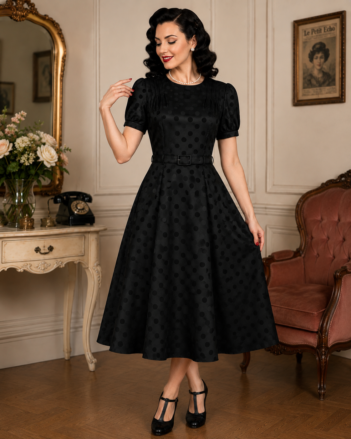 Black Iris 40s Dress - Polka Dot Kleid im 1940er Jahre Stil