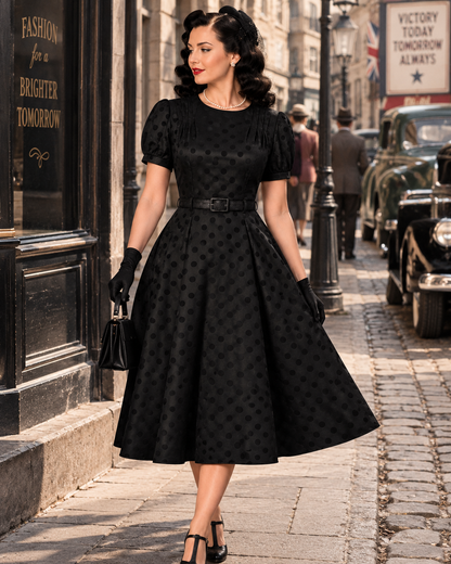 Black Iris 40s Dress - Polka Dot Kleid im 1940er Jahre Stil