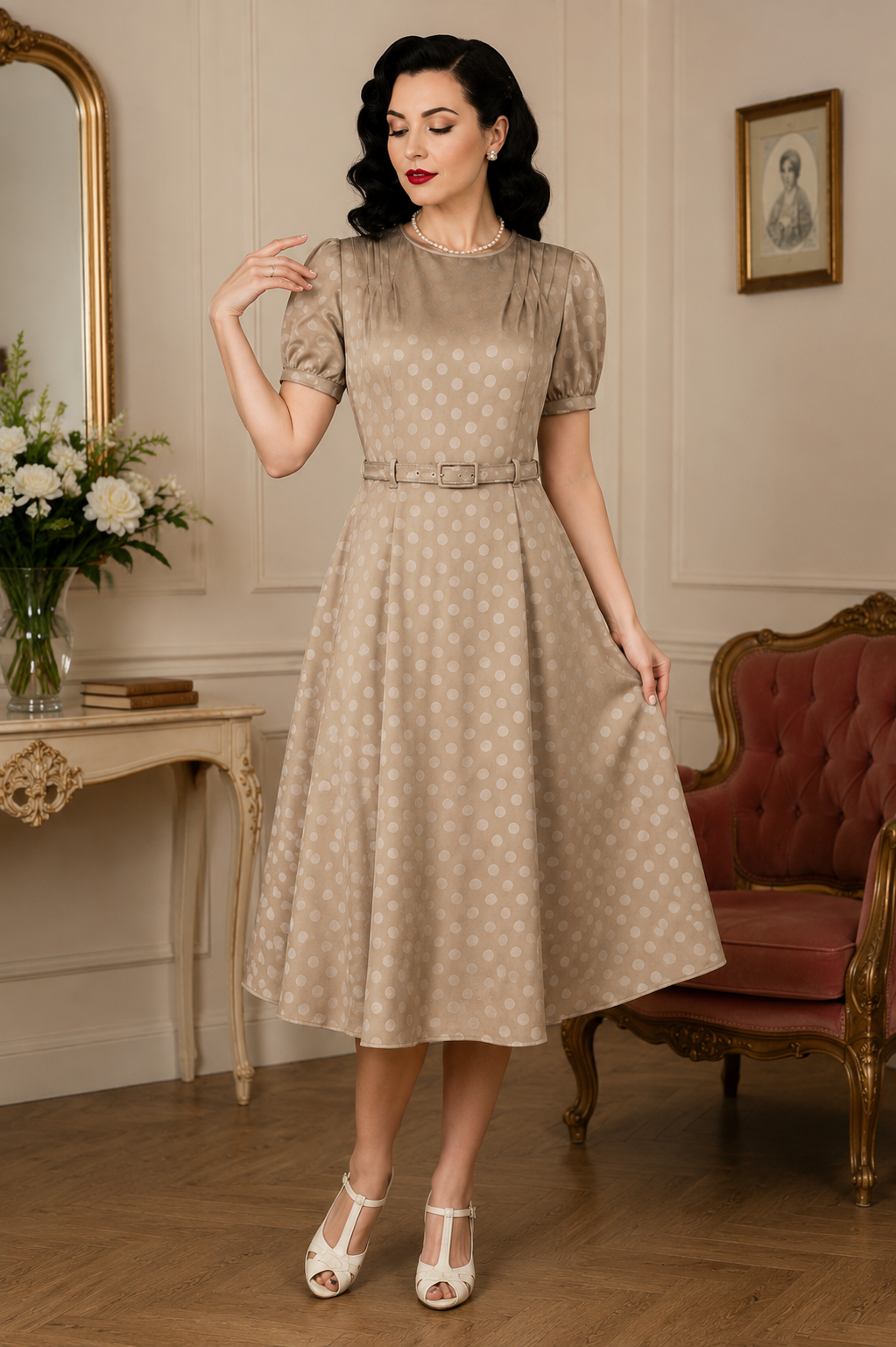 Black Iris 40s Dress - Polka Dot Kleid im 1940er Jahre Stil