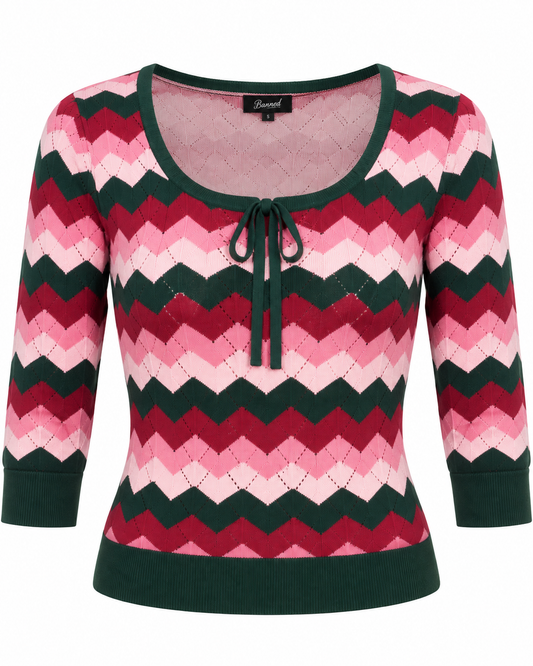 Zoe Zig Zag Pulli - Retro Feinstrickpullover