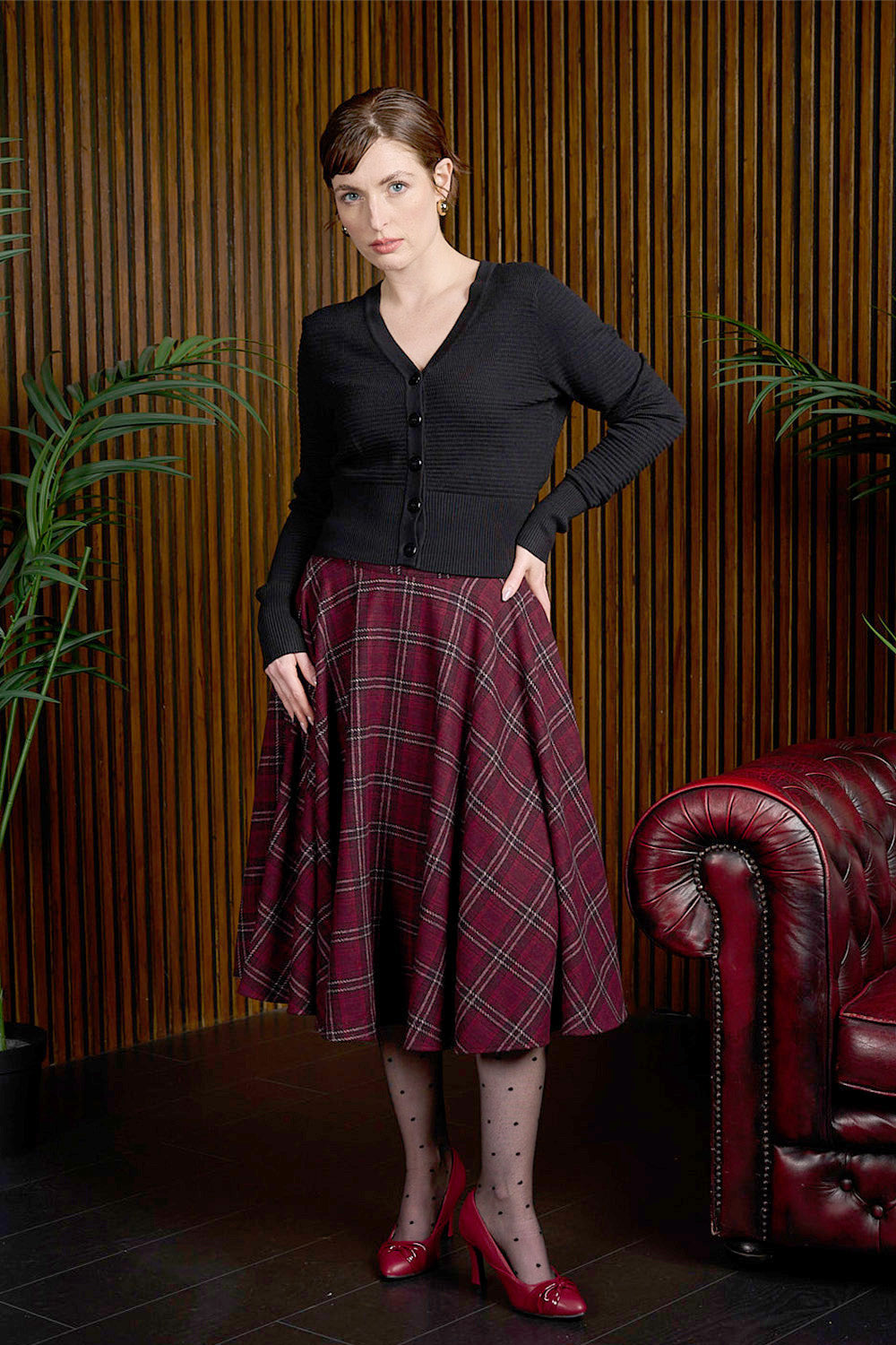 Lovely Cary Wool Skirt - Winter Rock in burgundy Tartan