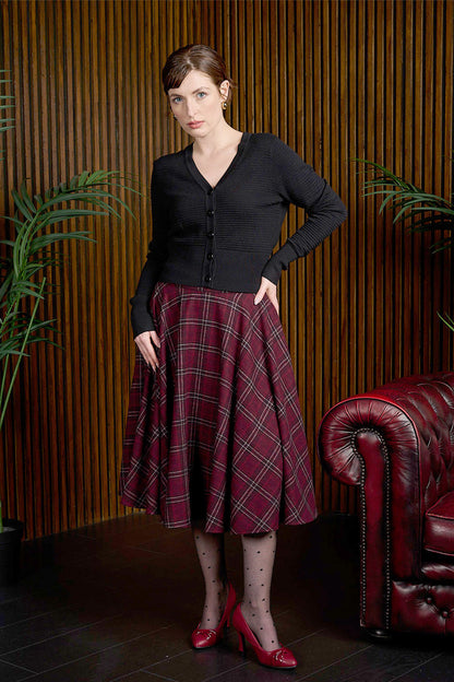 Lovely Cary Wool Skirt - Winter Rock in burgundy Tartan