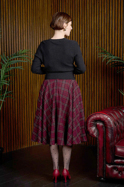 Lovely Cary Wool Skirt - Winter Rock in burgundy Tartan
