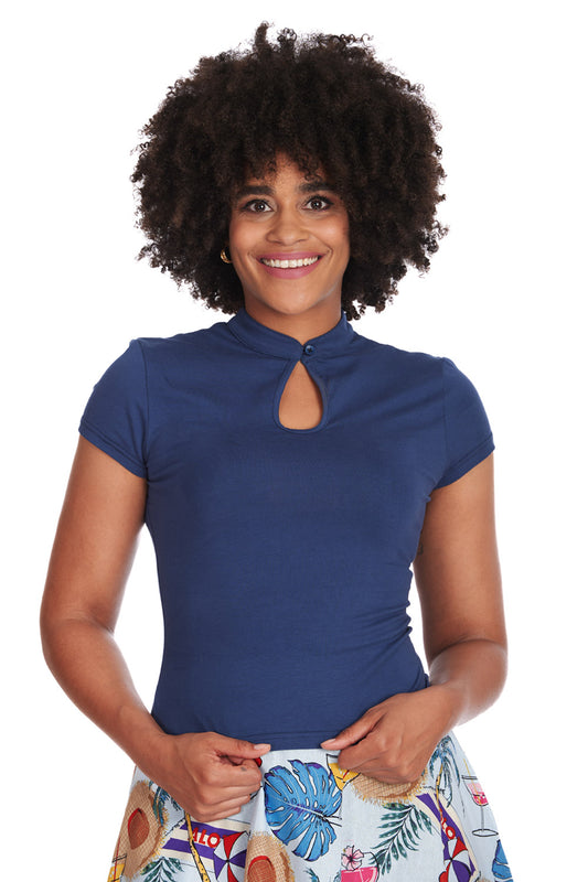 Mandarin Collar Top navy