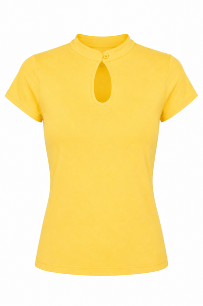 Mandarin Collar Top gelb - Shirt mit Stehkragen