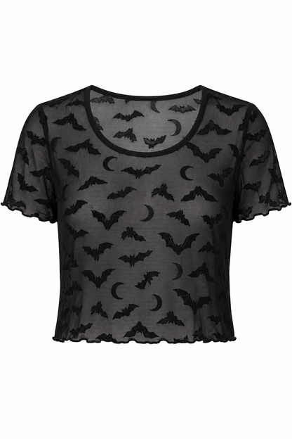 Goth Fledermaus Top - Netzshirt mit Bats