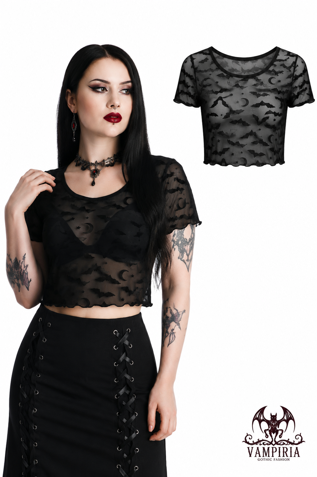 Goth Fledermaus Top - Netzshirt mit Bats