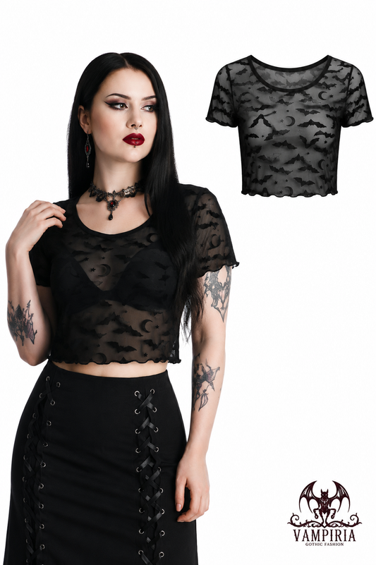Goth Fledermaus Top - Netzshirt mit Bats