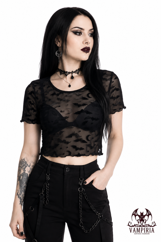 Goth Fledermaus Top - Netzshirt mit Bats