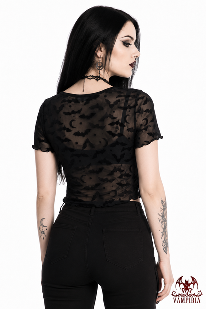 Goth Fledermaus Top - Netzshirt mit Bats