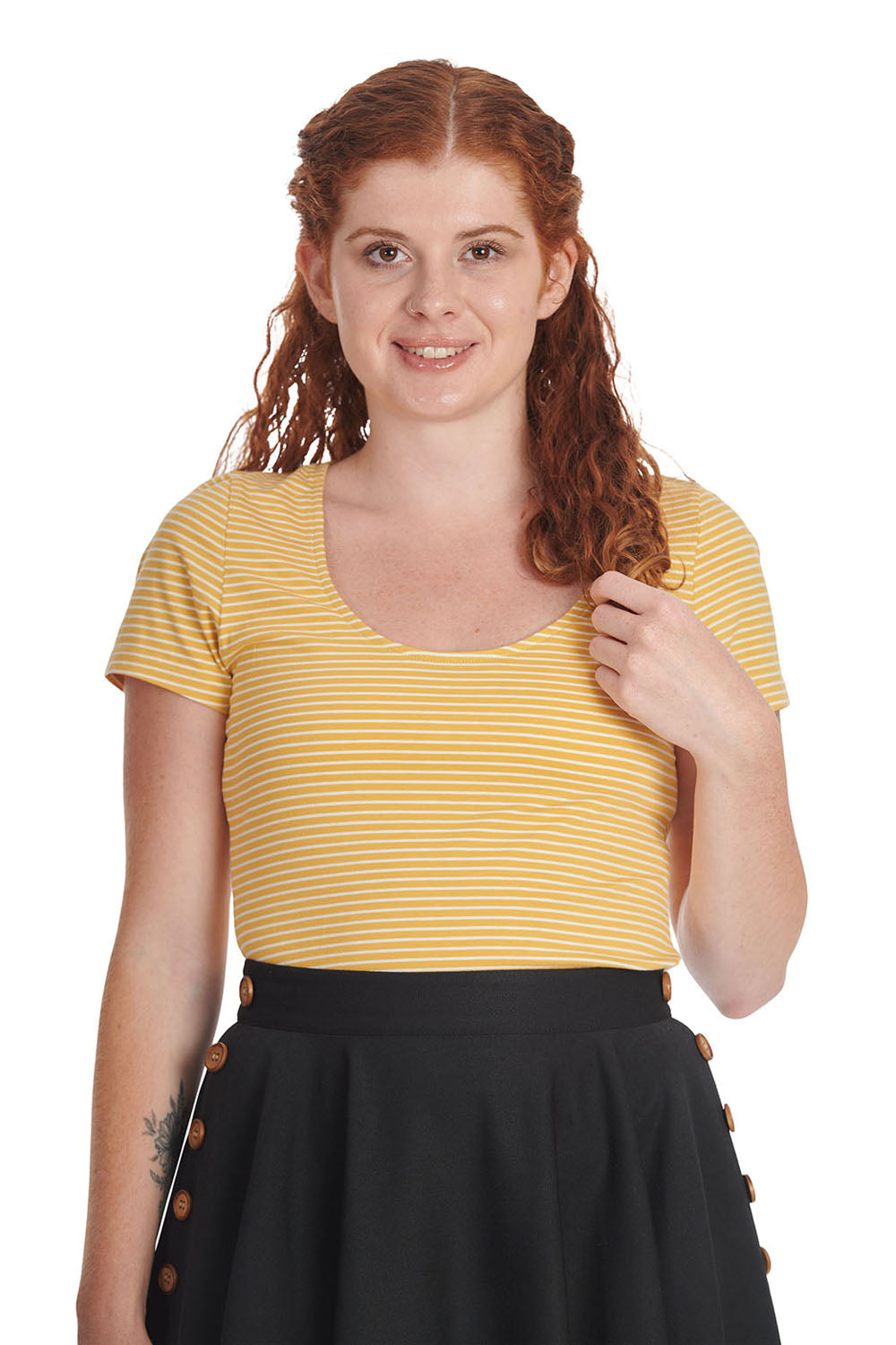 Yellow Summer Stripe Top - gelb gestreiftes Retro-Shirt