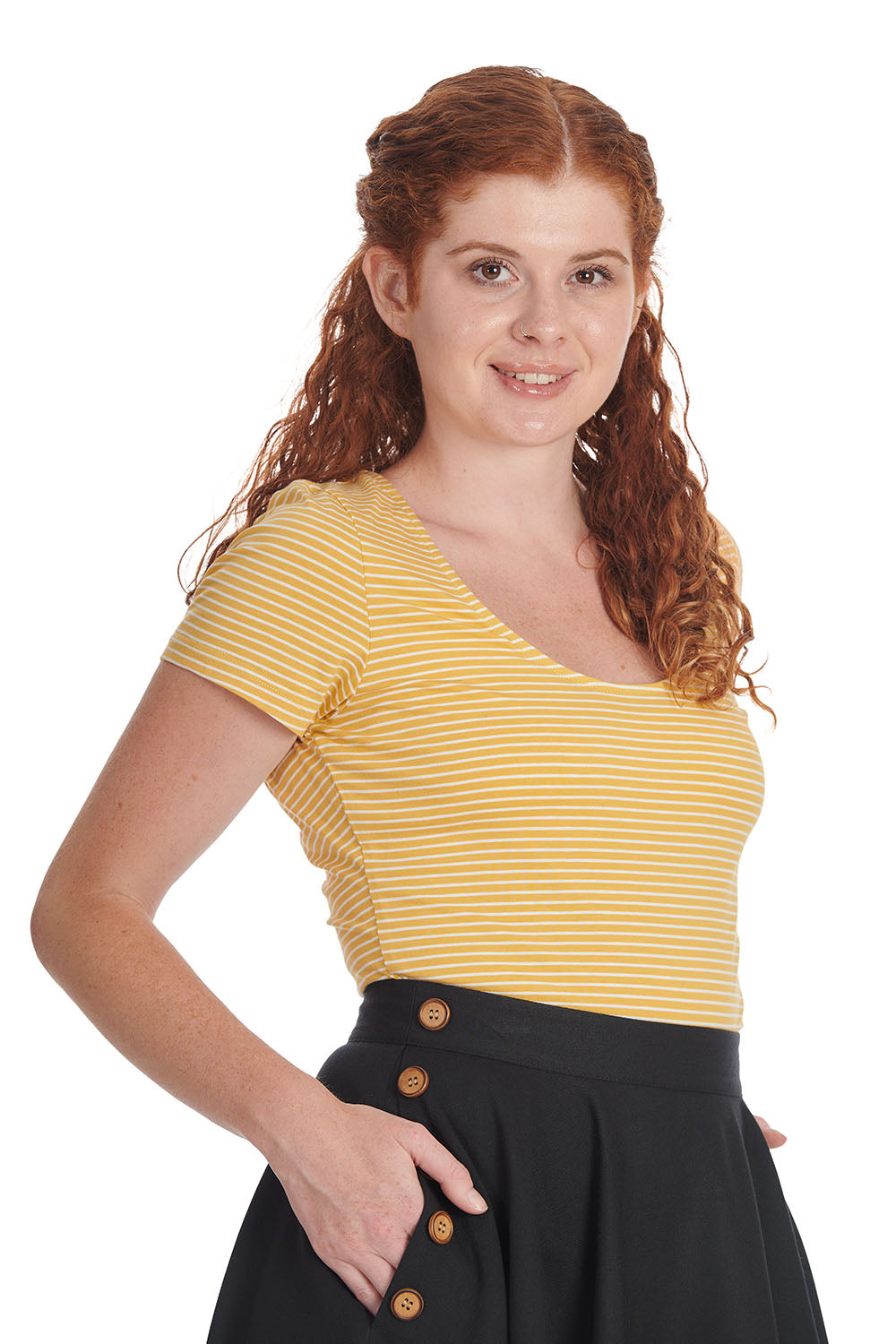 Yellow Summer Stripe Top - gelb gestreiftes Retro-Shirt