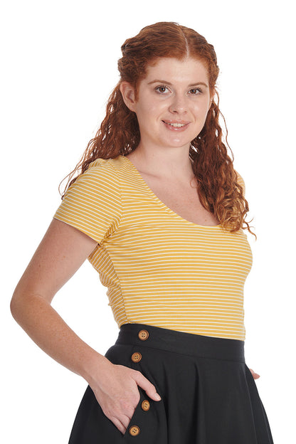 Yellow Summer Stripe Top - gelb gestreiftes Retro-Shirt