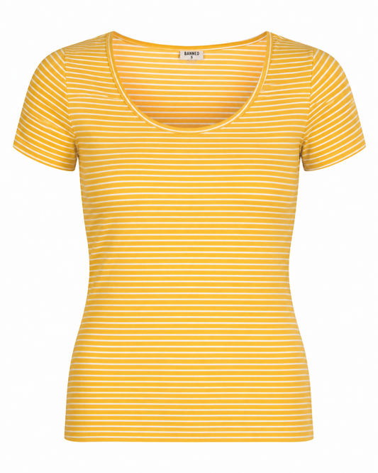 Yellow Summer Stripe Top - gelb gestreiftes Retro-Shirt
