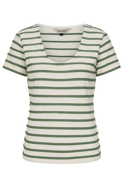 Green Summer Ethel Top - grün gestreiftes Scoop Neck Shirt