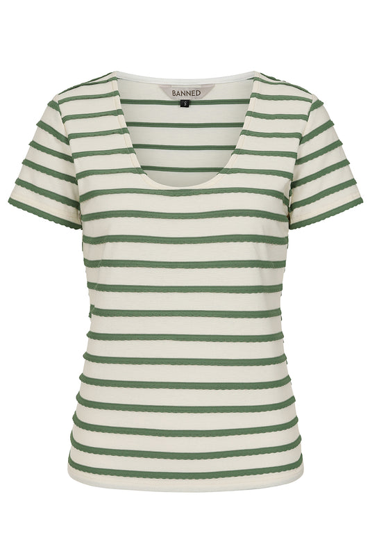 Green Summer Ethel Top - grün gestreiftes Scoop Neck Shirt