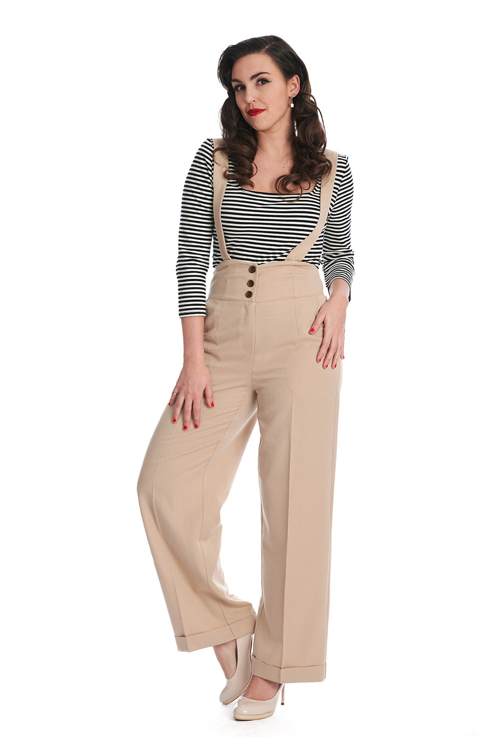Favourites Trousers sand - Highwaist Hose mit Träger