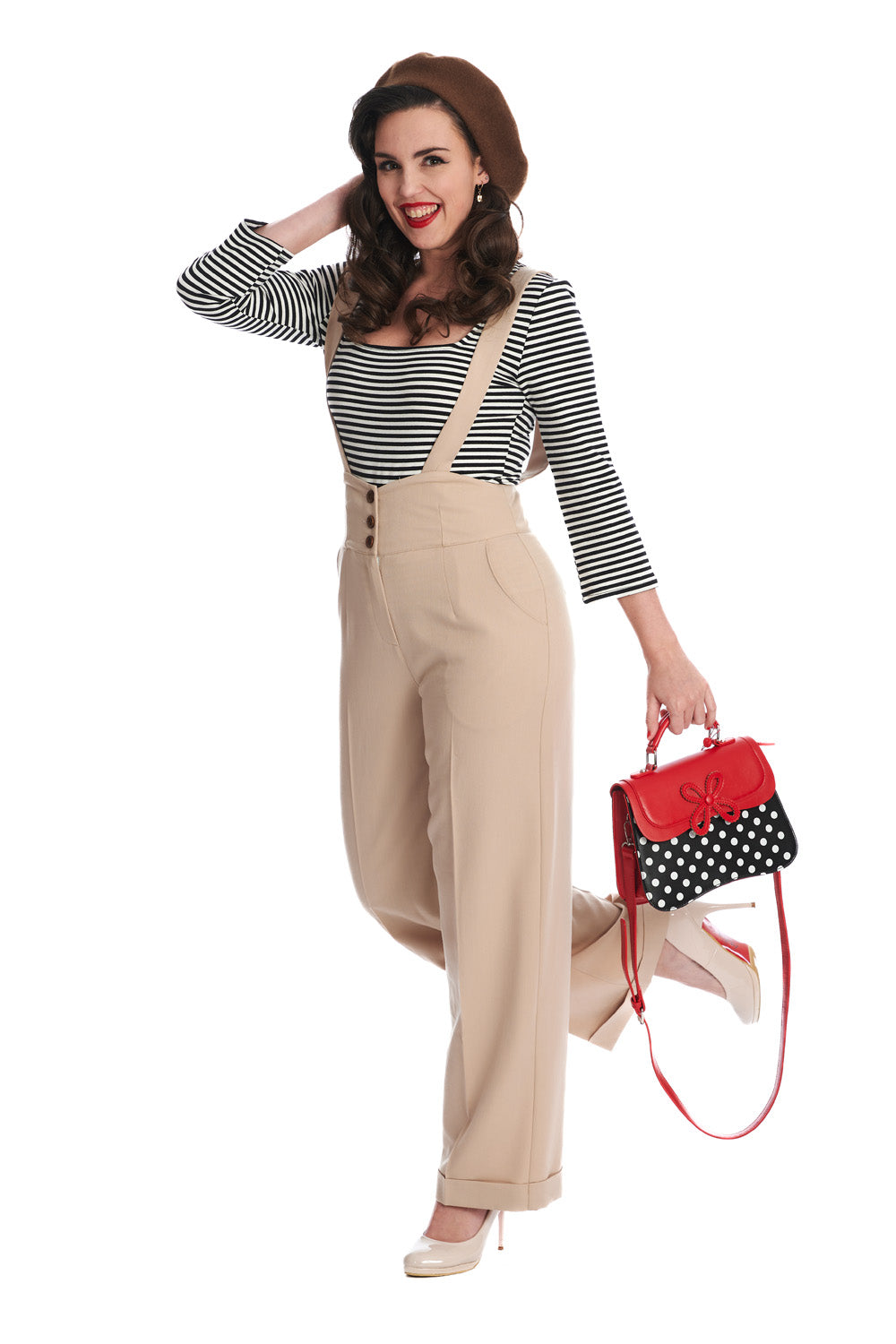 Favourites Trousers sand - Highwaist Hose mit Träger