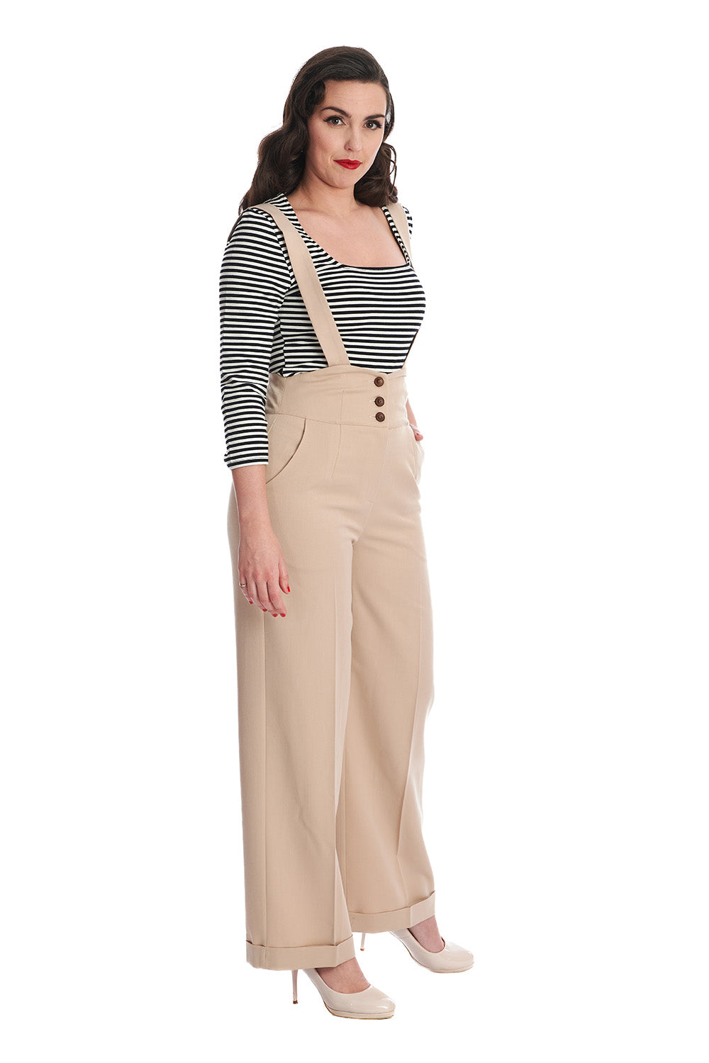 Favourites Trousers sand - Highwaist Hose mit Träger