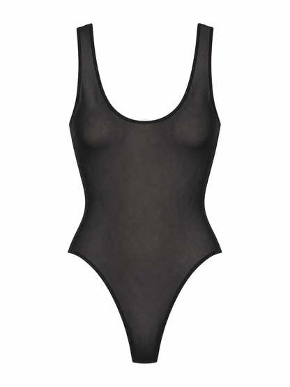 Tüll-Body - schwarzer Netz-Body