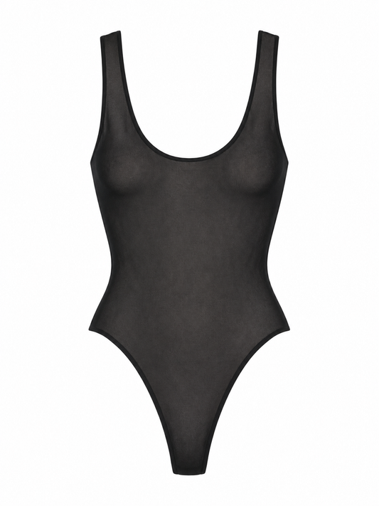 Tüll-Body - schwarzer Netz-Body