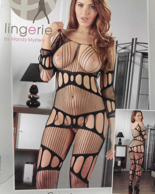 Catsuit mit Faden- und Bänderoptik