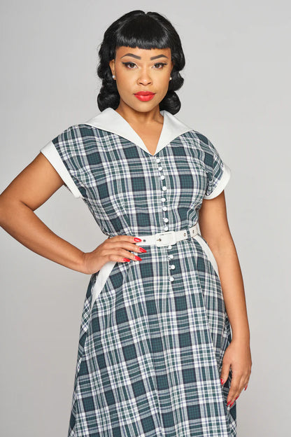 Marjorie Emerald 40s Check Kleid