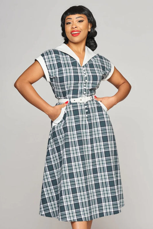 Marjorie Emerald 40s Check Kleid