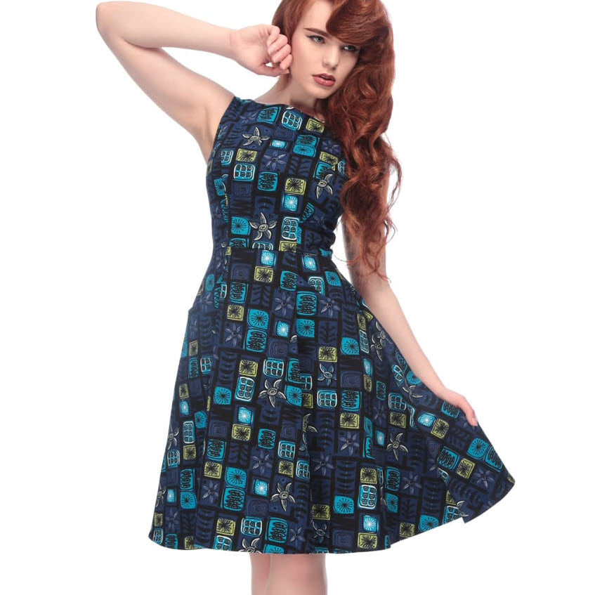 Abstract Floral Swing Dress Hepburn