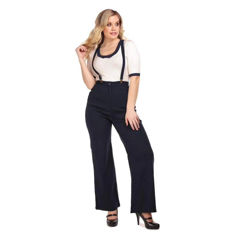 Glinda Plain 40s Trousers schwarz und navy