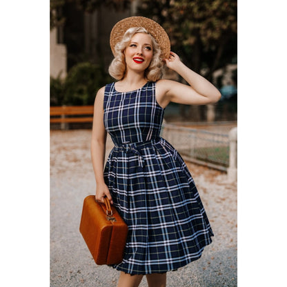 Retro Check Annie Kleid in navy-kariert