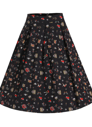 Retro Tattoo Print Skirt
