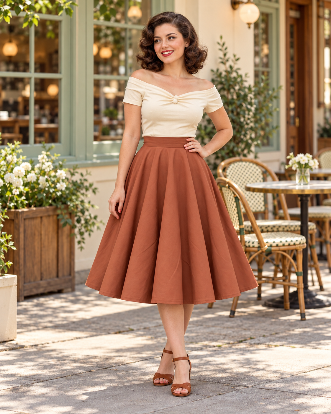 Maisie Skirt – brauner Vintage-Tellerrock mit Taschen