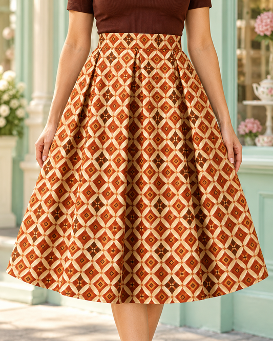 Aisley – Vintage-Swingrock mit Rautenmuster in Orange & Taschen