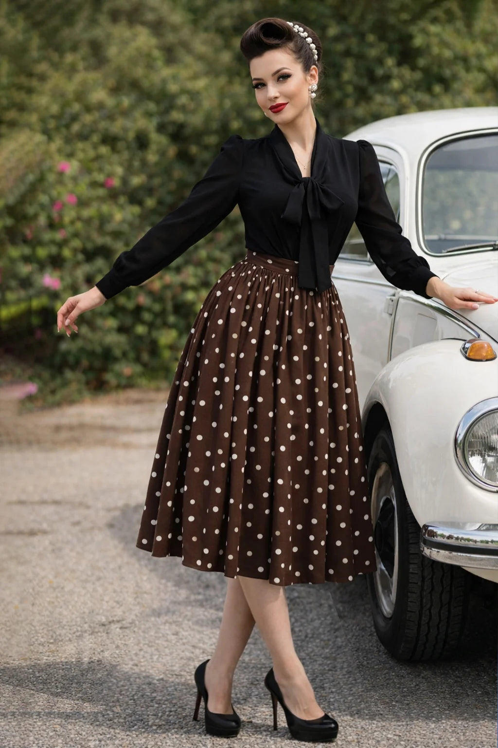 Estelle Polka Dot Skirt - Midi Rock in braun