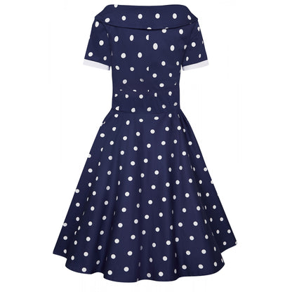 Rockabilly Big Polka Darlene Dress navy