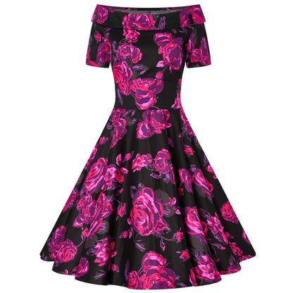 Black & Pink Retro Roses Darlene Dress