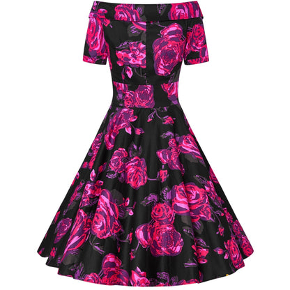 Black & Pink Retro Roses Darlene Dress